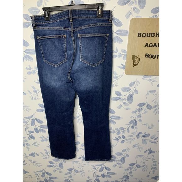 Zara Dark Wash Blue Denim Cropped Jeans Raw Hem Size 12 - Picture 6 of 8